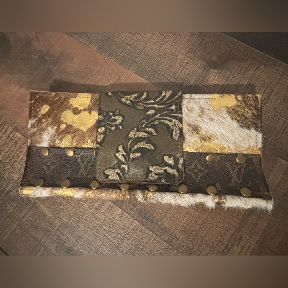 Acid Wash Cow Hide repurposed Louis Vuitton Wallet